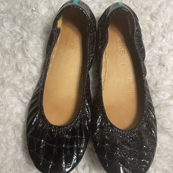 Tieks by Gavrieli Ballet Flats leather Black Patent Croc print slip on flats SZ7 - Picture 6 of 11